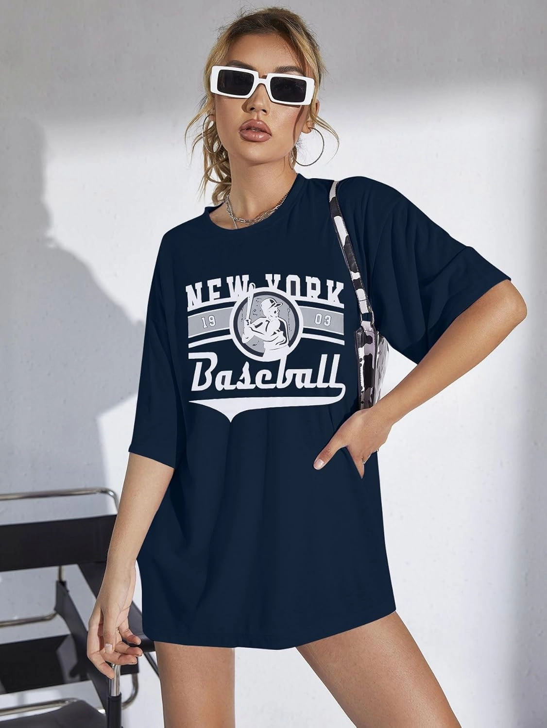New York Baseball Shirt : Women Oversized Baseball Shirts Baseball Graphic Short Sleeve Tee Tops