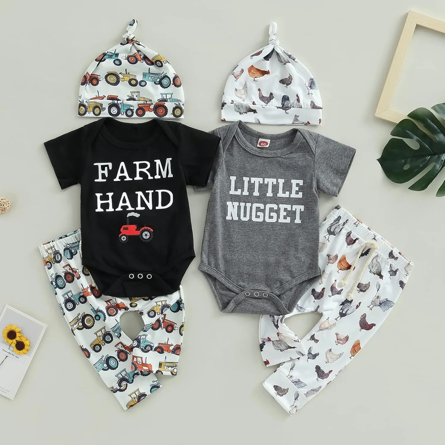 Newborn Baby Boy Farm Outfits Letter Print Romper   Pants   Hat 3PCS Cute Infant Boy's Clothes Set