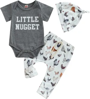 Newborn Baby Boy Farm Outfits Letter Print Romper   Pants   Hat 3PCS Cute Infant Boy's Clothes Set