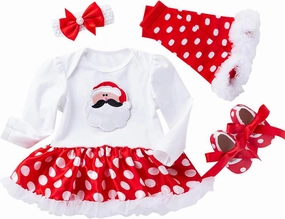 Newborn Baby Girl My First Christmas Outfit Romper Tutu Dress Headband Leg Warmer Shoes 4PCS Holiday Xmas Clothes Set