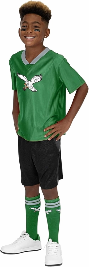 NFL Classic Philadelphia Eagles Officially Licensed Youth Essentials Set Eagles Short Sleeve Jersey, Eye Blacks and Socks