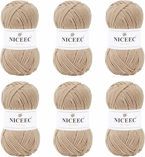 NICEEC 300g Soft Assorted Colors Yarn - Sport Weight,100% Acrylic, 4 Ply, Bonbons Yarn for Crochet & Knit, DIY Project Starter Kit for Kids or Adults(Total 870yds) - Beige
