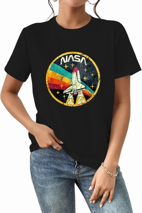 Nicetage Women Vintage Space Shuttle Graphic T-Shirt NASA Letter Print Shirt Casual Tee Tops