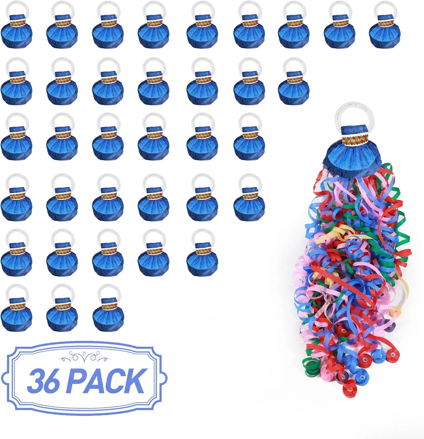 No Mess Streamers Poppers,36Pack Colorful Party Favors Confetti Shooters,Wedding,nye,School Opening,Graduation,Retirement Party (blue multicolor 36pack)
