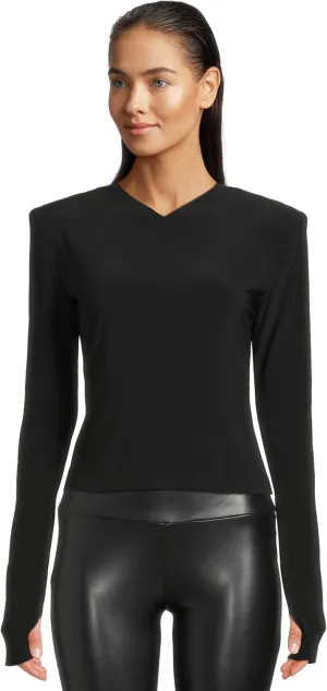 Norma Kamali Women's Long Sleeve Shoulder Pad V Neck Top