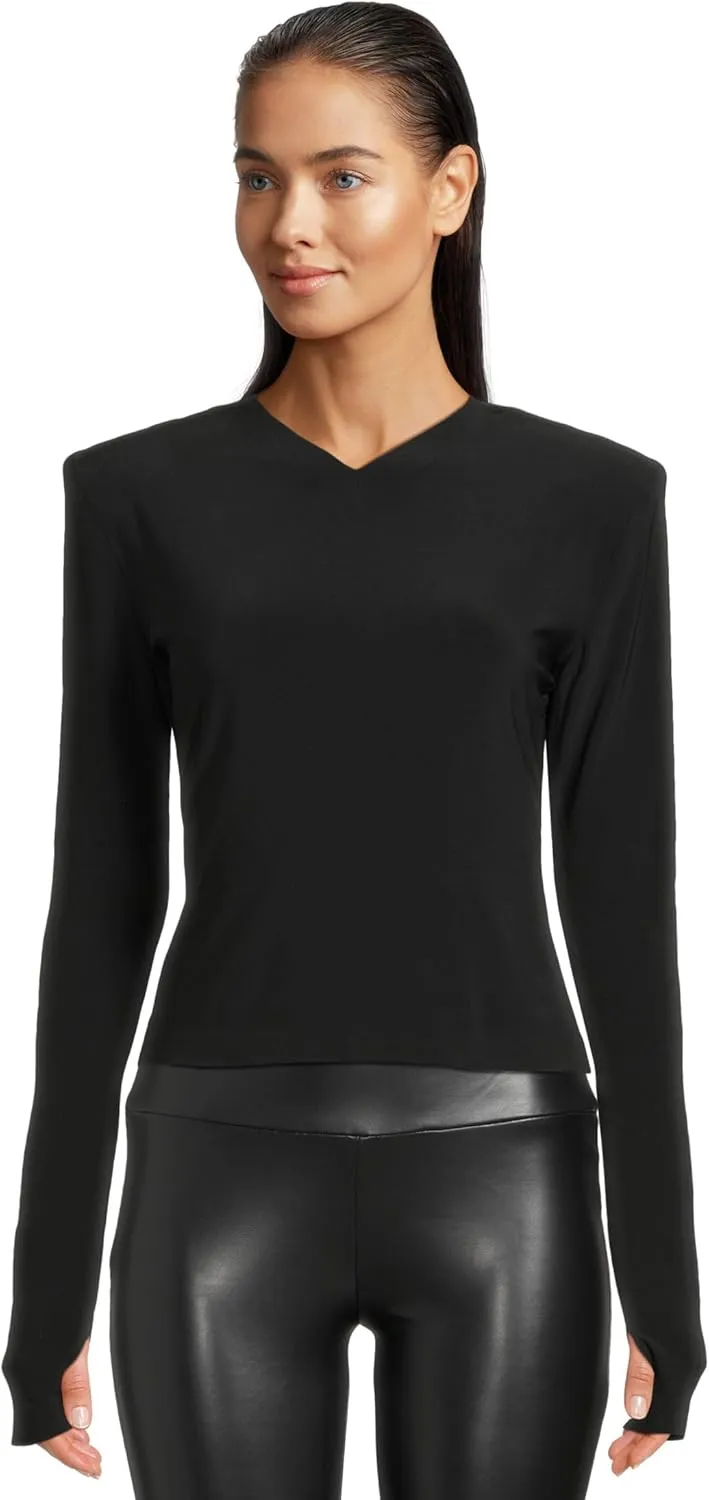 Norma Kamali Women's Long Sleeve Shoulder Pad V Neck Top
