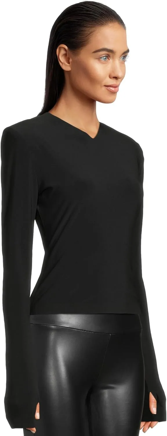 Norma Kamali Women's Long Sleeve Shoulder Pad V Neck Top