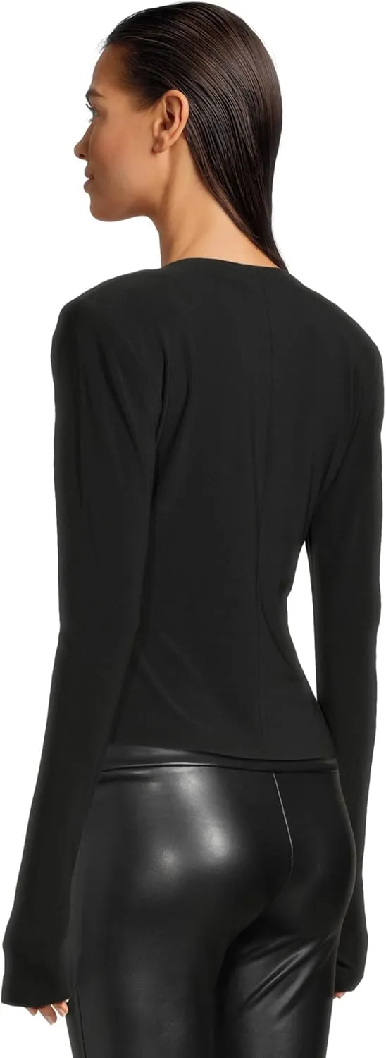 Norma Kamali Women's Long Sleeve Shoulder Pad V Neck Top