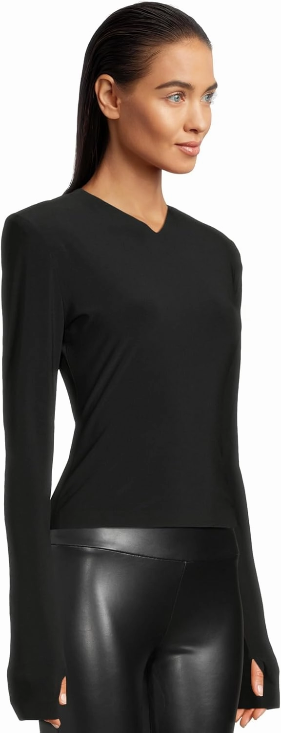Norma Kamali Women's Long Sleeve Shoulder Pad V Neck Top