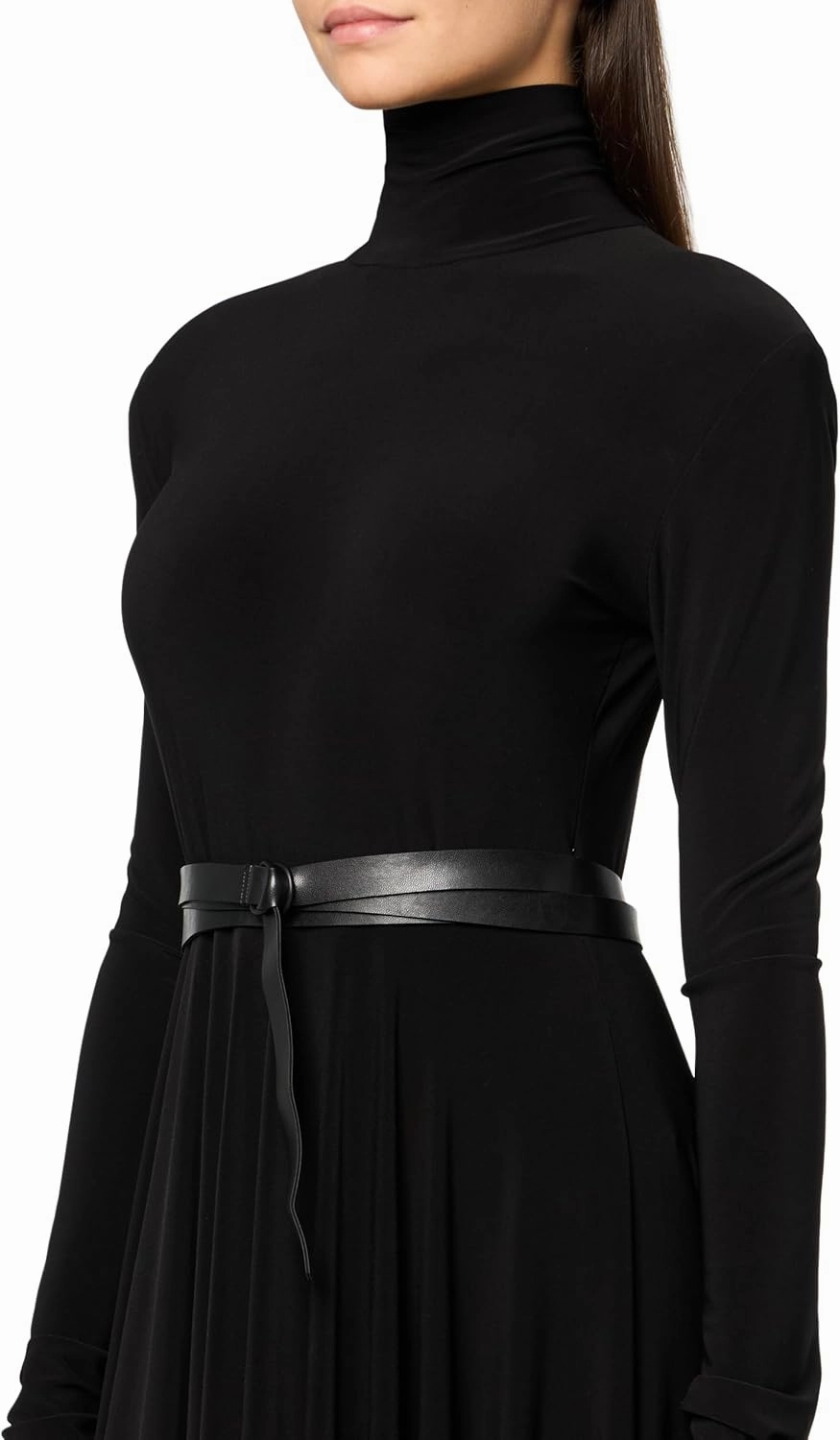 Norma Kamali Women's Ls Shoulder Pad Turtle Flared Dress to Midcalf