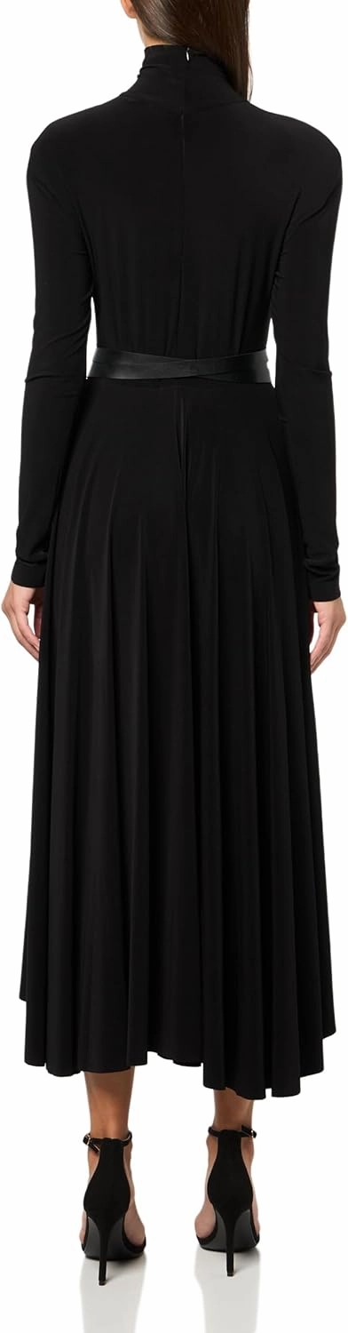 Norma Kamali Women's Ls Shoulder Pad Turtle Flared Dress to Midcalf