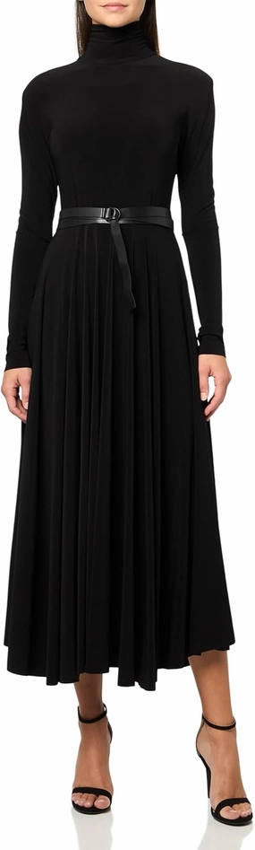 Norma Kamali Women's Ls Shoulder Pad Turtle Flared Dress to Midcalf