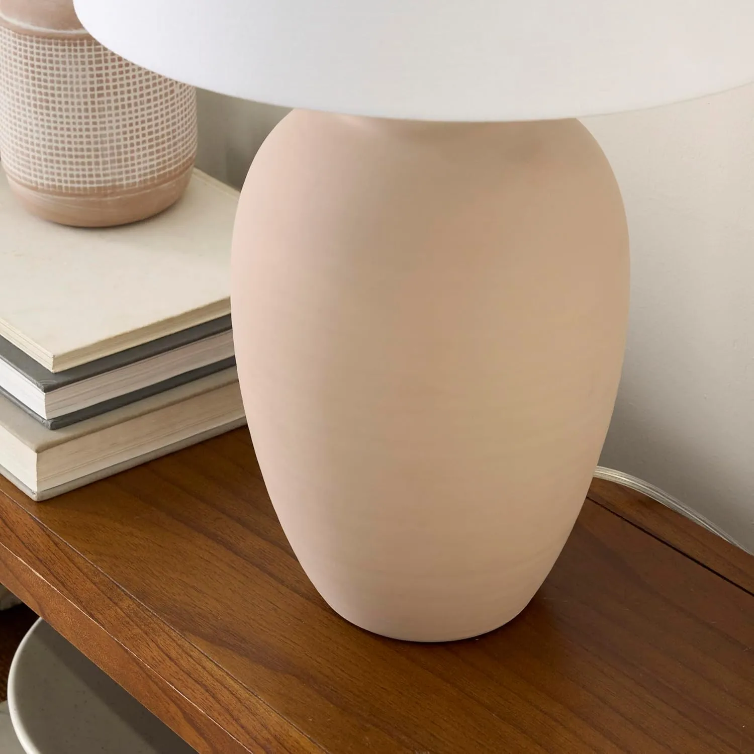 Nourison 23" Light Pink Ceramic Jar Table Lamp for Bedroom, Living Room, Dining Office, with White Shade (Pack of 1)