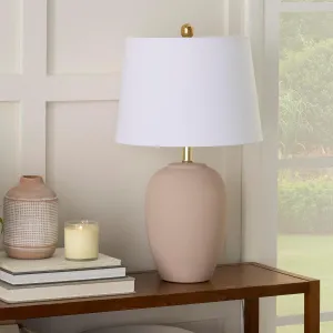 Nourison 23" Light Pink Ceramic Jar Table Lamp for Bedroom, Living Room, Dining Office, with White Shade (Pack of 1)