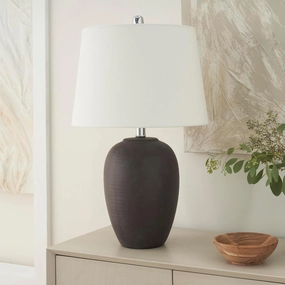 Nourison 23" Eggplant Purple Ceramic Pot Table Lamp for Bedroom, Living Room, Dining Office, with White Tapered Drum Shade