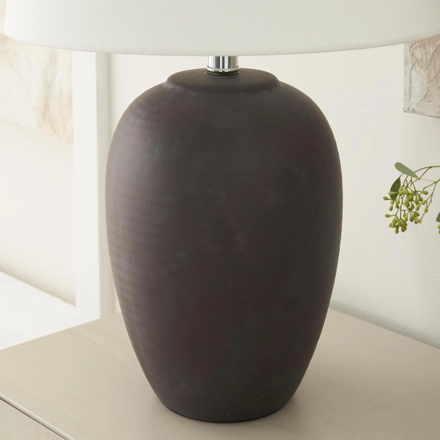 Nourison 23" Eggplant Purple Ceramic Pot Table Lamp for Bedroom, Living Room, Dining Office, with White Tapered Drum Shade