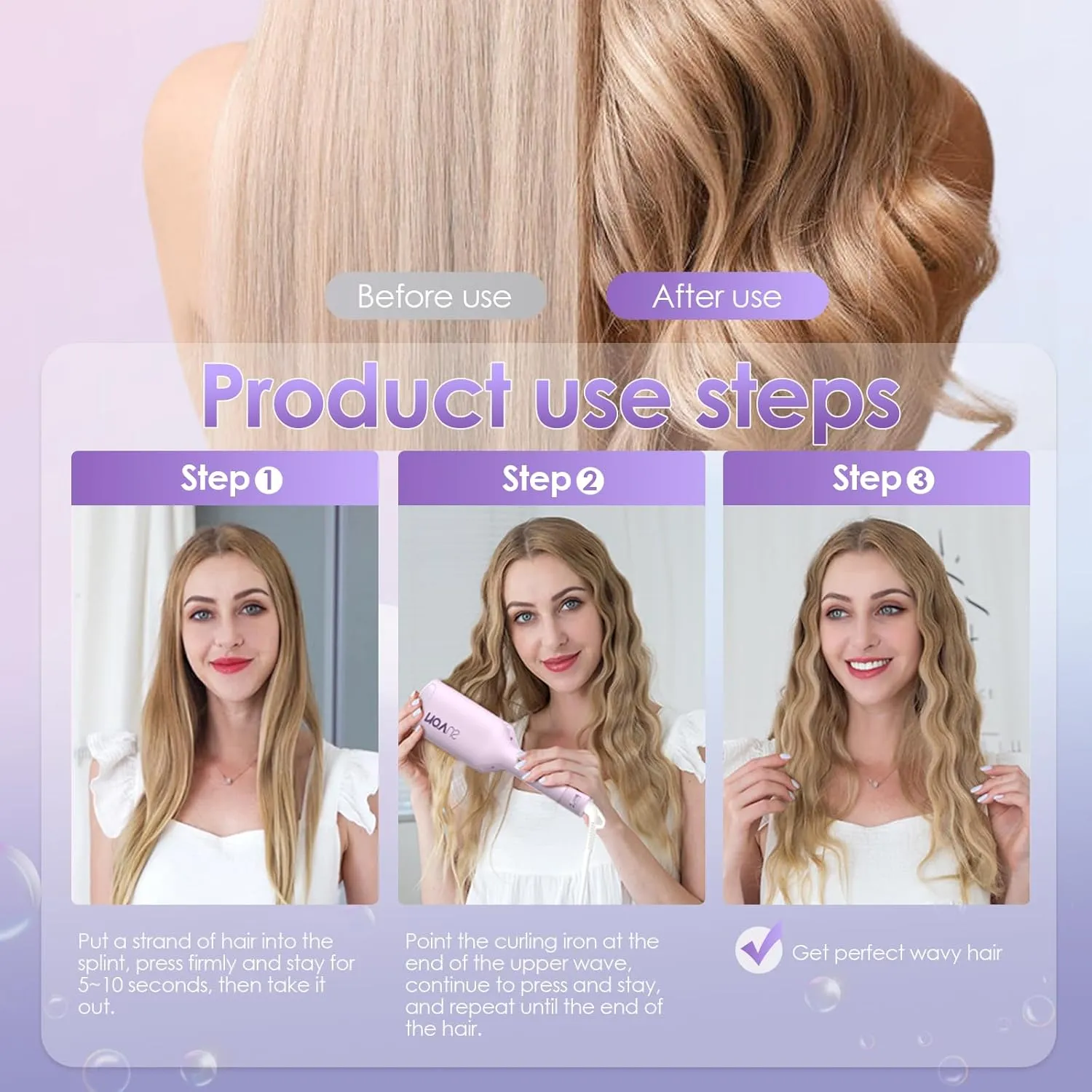 NOVUS Curling Iron Hair Crimper Waver - 1.25 Inch Anti-Scald Rovy Waves Curling Wand, Ionic Deep Waver Hair Curler Tool with Ceramic 2 Barrel for All Hair Types, Auto Shutdown Protection