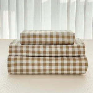 NSNLGSGC Tan Gingham Full Sheet Set, Soft Brushed Microfiber Taupe Plaid Full Bed Sheets, 4-Pieces Brown Grid Sheet Set with Deep Pocket