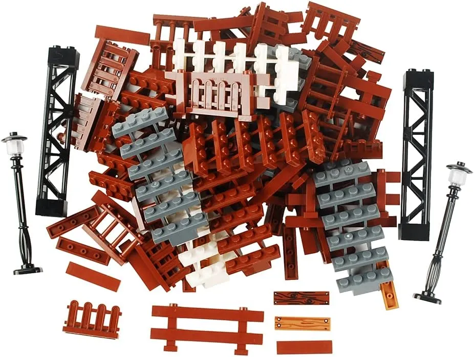 NW 82pcs Fence Building Blocks Pieces City Accessorices House Sencery Accessories House Fence Set Building Bricks Kit DIY Building Set Compatible All Major Brands