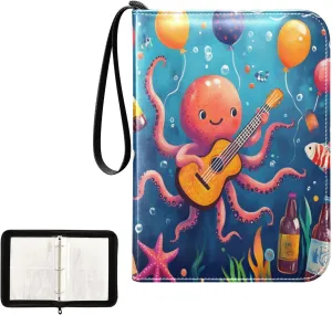 Octopus Party Colorful Cards Binder, Zip up Binder 400 Cards Capacity Trading Card Storage
