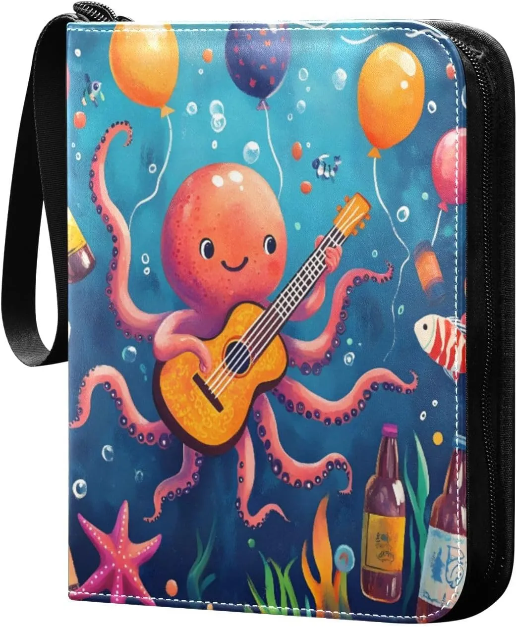 Octopus Party Colorful Cards Binder, Zip up Binder 400 Cards Capacity Trading Card Storage
