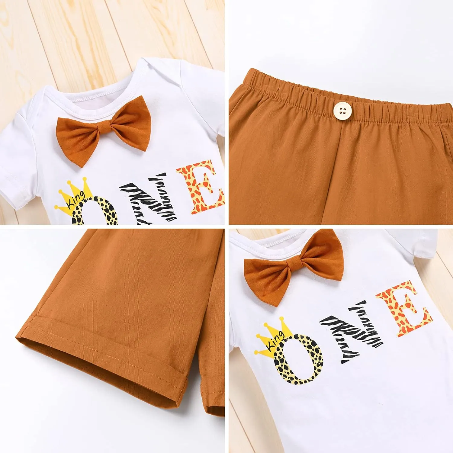ODASDO Baby Boy Jungle Safari Theme 1st 2nd Birthday Cake Smash Outfit Romper T-shirt Shorts Suspenders Headband Set