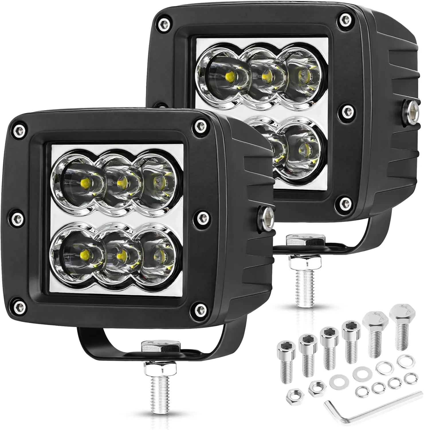 OFFROADTOWN LED Pod Lights 2PCS 3 Inch 120W CREE Cubes Spot Driving Light A-pillar Ditch Light Pods Backup Bumper Lights Fog Cube Lights for Trucks ATV UTV Jeep Off Road Car Motorcycle Boat