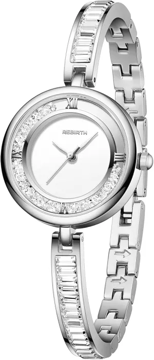 OIDEA Bracelet Watch for Women: Elegant Czech Crystal Watch Round Dial Analog Quartz Iced Out Wrist Watch Waterproof Casual Dress Ladies Watches Silver
