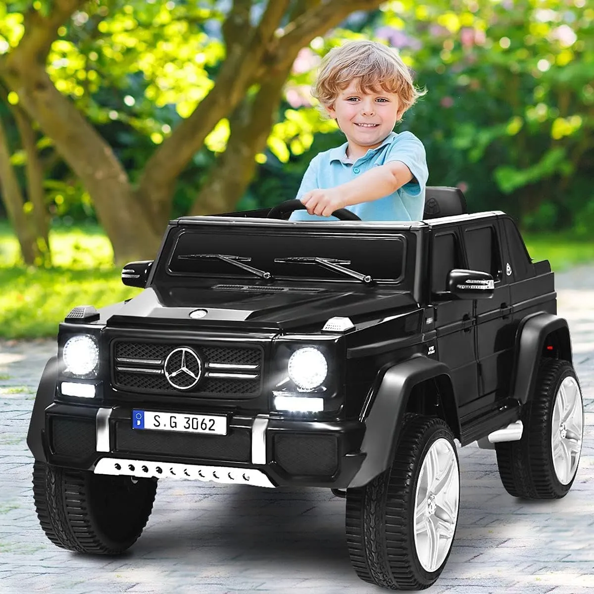 OLAKIDS Kids Ride On Car, Licensed Mercedes-Benz Maybach G650S with Remote Control, 12V Battery Powered Electric Vehicle Driving Toy with 3 Speeds, Wheels Suspension, Horn, Music, USB, TF (Black)