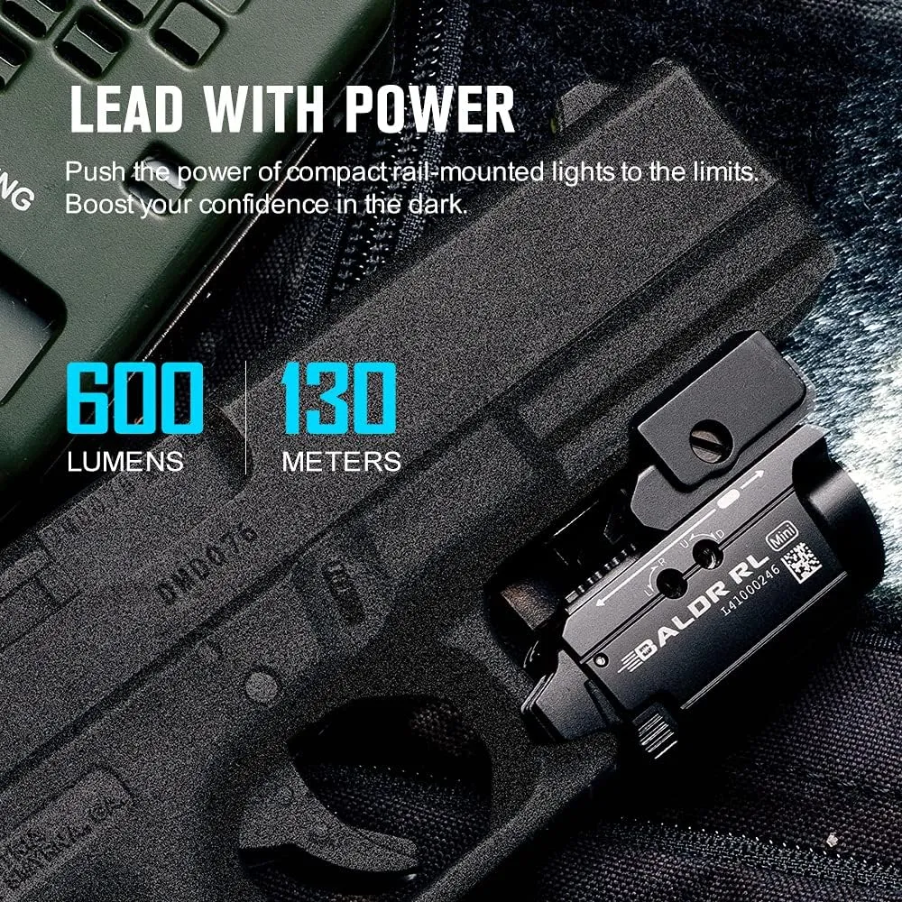 OLIGHT Baldr RL Mini 600 Lumens Compact Rail Mounted Weaponlight with Red Beam and White LED Combo & Walker's Razor Slim Electronic Muff, Black