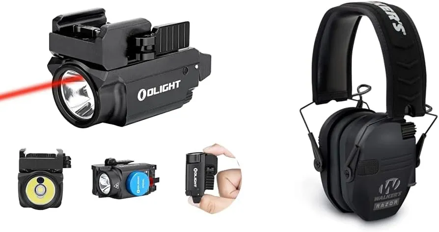 OLIGHT Baldr RL Mini 600 Lumens Compact Rail Mounted Weaponlight with Red Beam and White LED Combo & Walker's Razor Slim Electronic Muff, Black