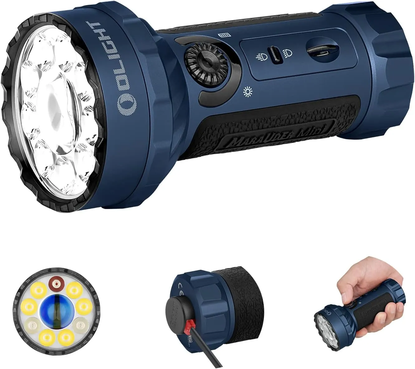 OLIGHT Marauder Mini 7,000 Lumens Bright Flashlight with 600 Meters Beam Distance, Powerful RGB Lights, Magnetic Rechargeable for Outdoors Work, Hunting, and Searching(Midnight Blue)