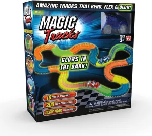 Ontel Magic Tracks 10 Foot Glow In The Dark Bendable Flexible Racetrack with LED Light-Up Race Car, Educational Playset Birthday Gift for Ages 3 