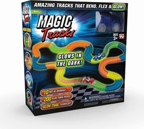 Ontel Magic Tracks 10 Foot Glow In The Dark Bendable Flexible Racetrack with LED Light-Up Race Car, Educational Playset Birthday Gift for Ages 3 