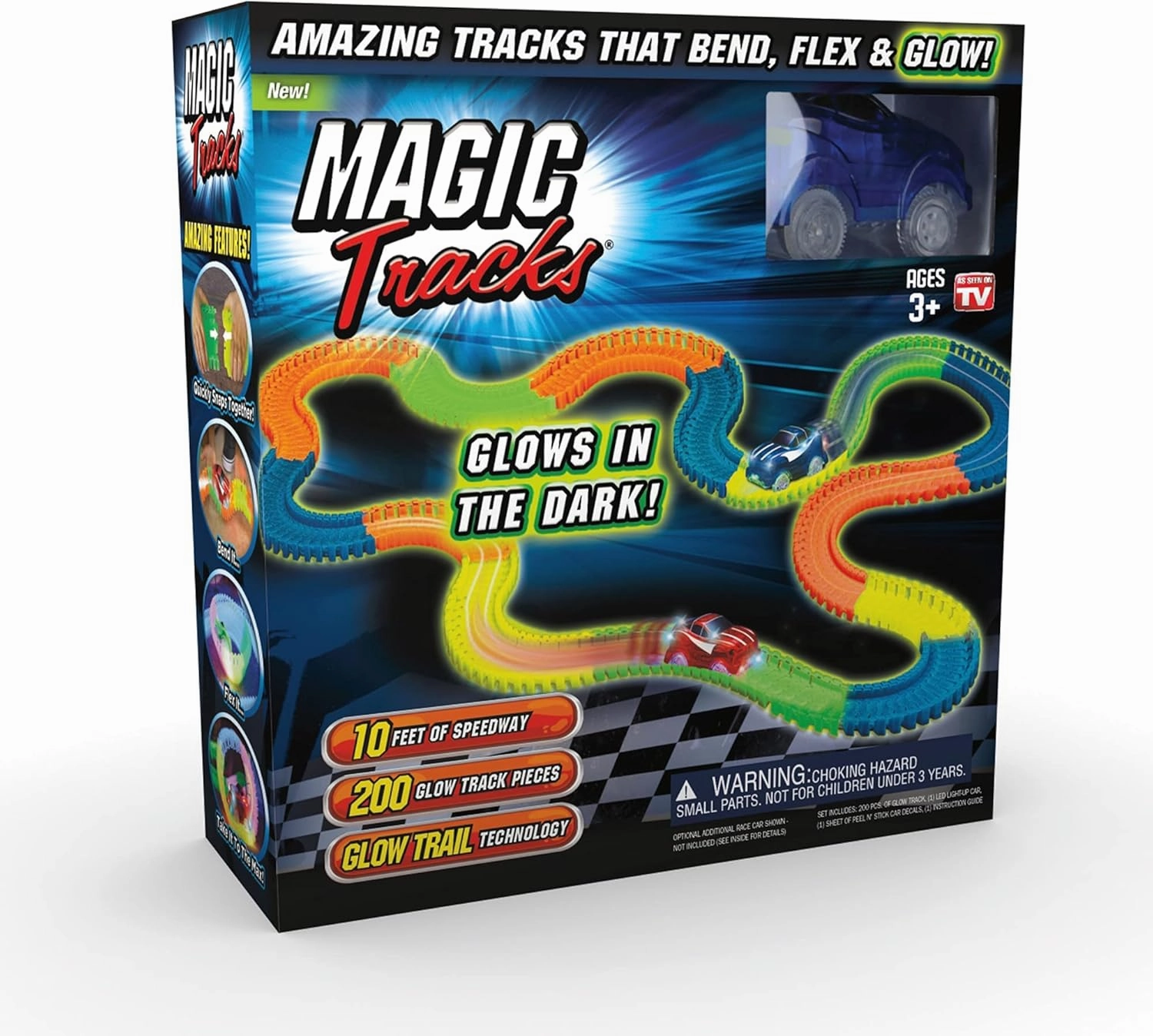 Ontel Magic Tracks 10 Foot Glow In The Dark Bendable Flexible Racetrack with LED Light-Up Race Car, Educational Playset Birthday Gift for Ages 3 
