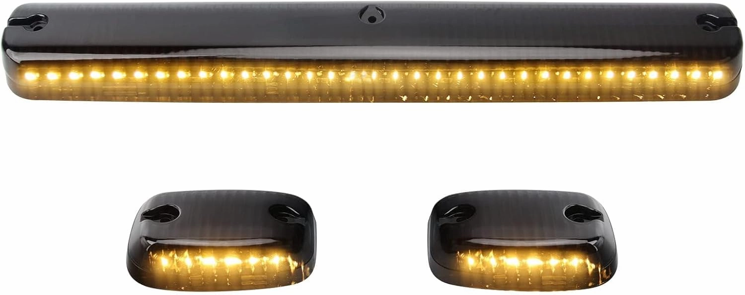 OPP ULITE Silverado Cab Lights Amber 30 Led, Smoke Cover Lens Cab Marker Top Roof Running Light Assembly, 3PCS Fit for 2007-2014 Chevy Silverado Sierra (DK035)
