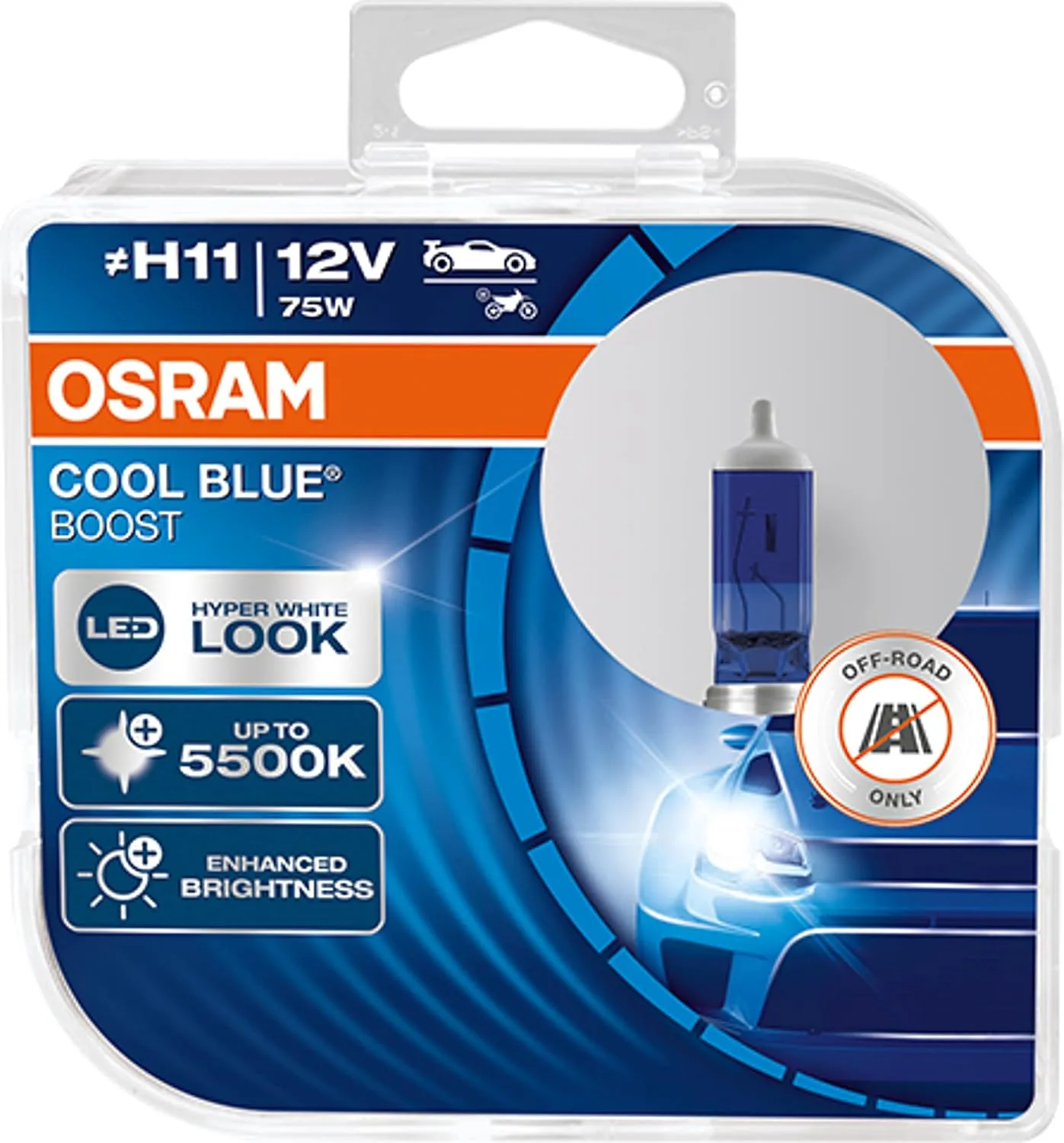 OSRAM H11 12V 75W COOL BLUE BOOST 5000K Halogen Car Bulbs 62211CBB-HCB duobox (2 units)