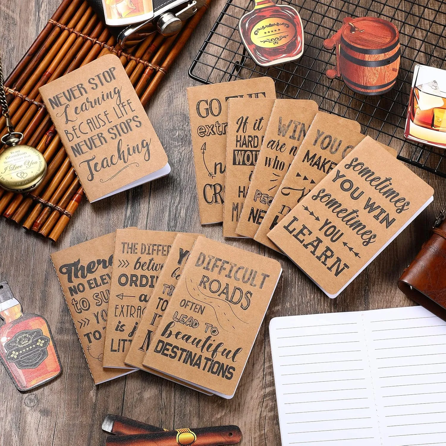 Outus 24 Pcs Mini Inspirational Notepads Motivational Notebook Small Pocket Journal Notepads Inspiring Notebook for School Office Travel Present Supplies, 12 Styles (Simple Style)