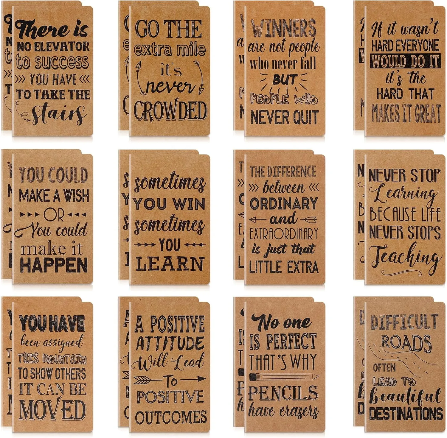 Outus 24 Pcs Mini Inspirational Notepads Motivational Notebook Small Pocket Journal Notepads Inspiring Notebook for School Office Travel Present Supplies, 12 Styles (Simple Style)