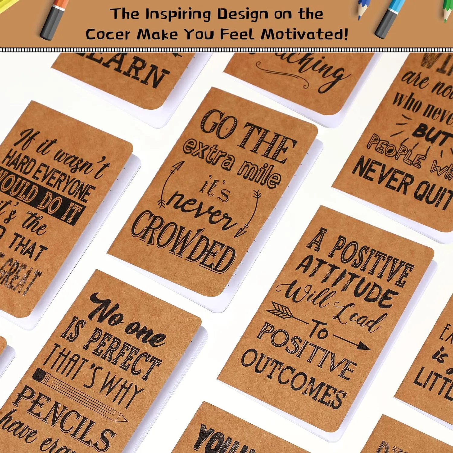 Outus 24 Pcs Mini Inspirational Notepads Motivational Notebook Small Pocket Journal Notepads Inspiring Notebook for School Office Travel Present Supplies, 12 Styles (Simple Style)