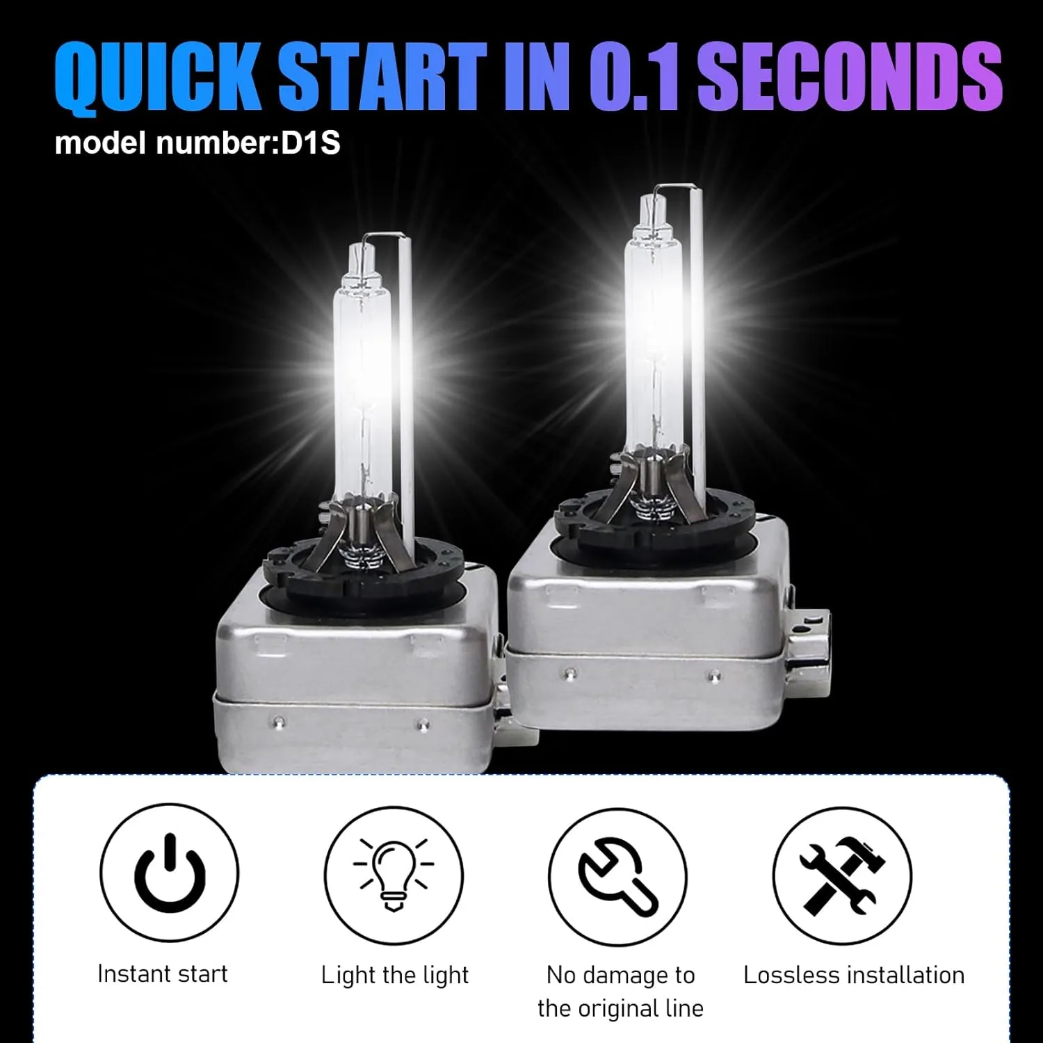 Pack-2 Car Bulb, 6000K D1S Original Replacement Lights Bulbs, 35W Super Bright Bulbs, Universal Car Light Bulbs, Plug and Play High Beam Low Beam Bulb, for Most Cars (White Light)