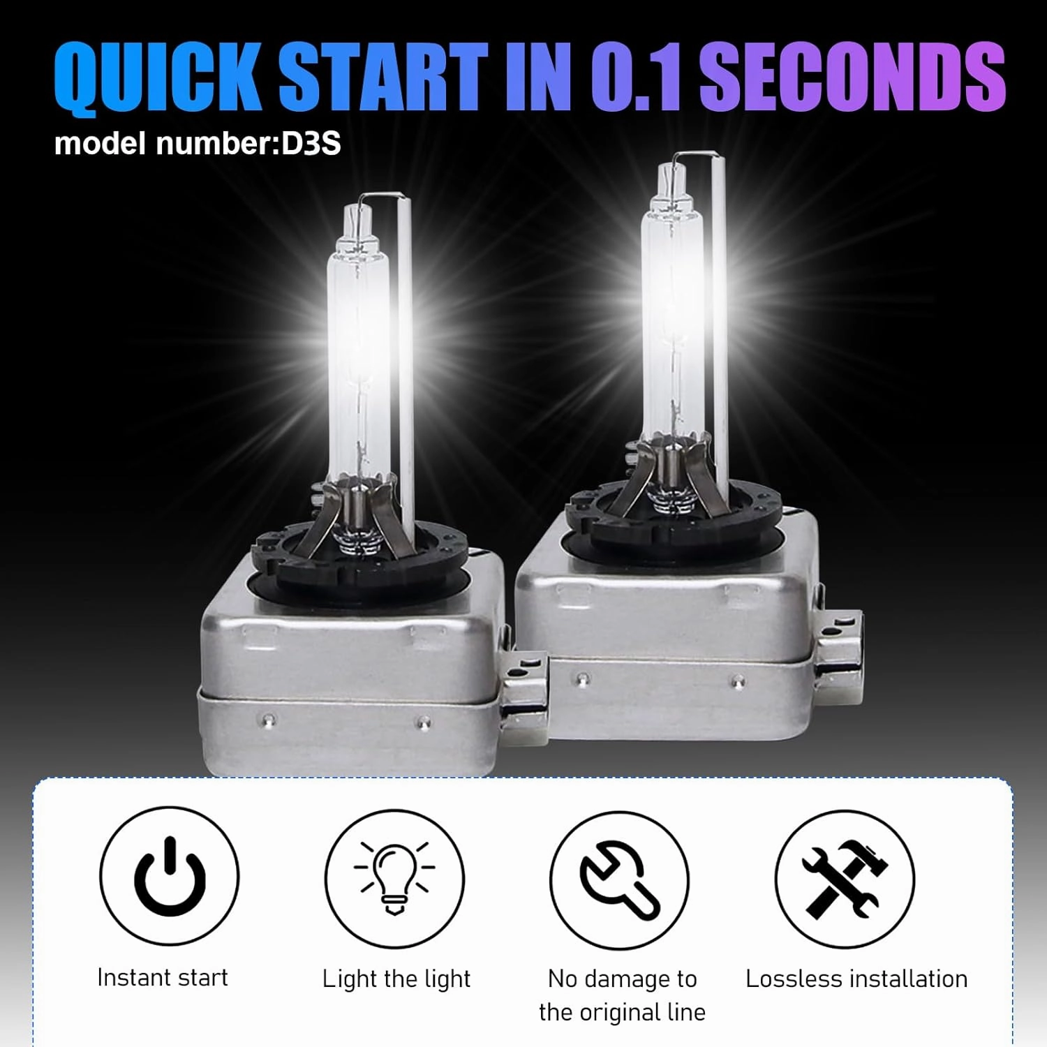 Pack-2 Car Bulb, 6000K D3S Original Replacement Lights Bulbs, 35W Super Bright Bulbs, Universal Car Light Bulbs, Plug and Play High Beam Low Beam Bulb, for Most Cars (White Light)