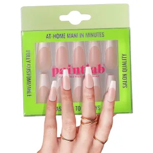 PaintLab Press-On Nails Manicure Kit, Classic French, 30-Piece Set, Long-Lasting Fake Nails with Glue, File, Prep Pad & Cuticle Stick