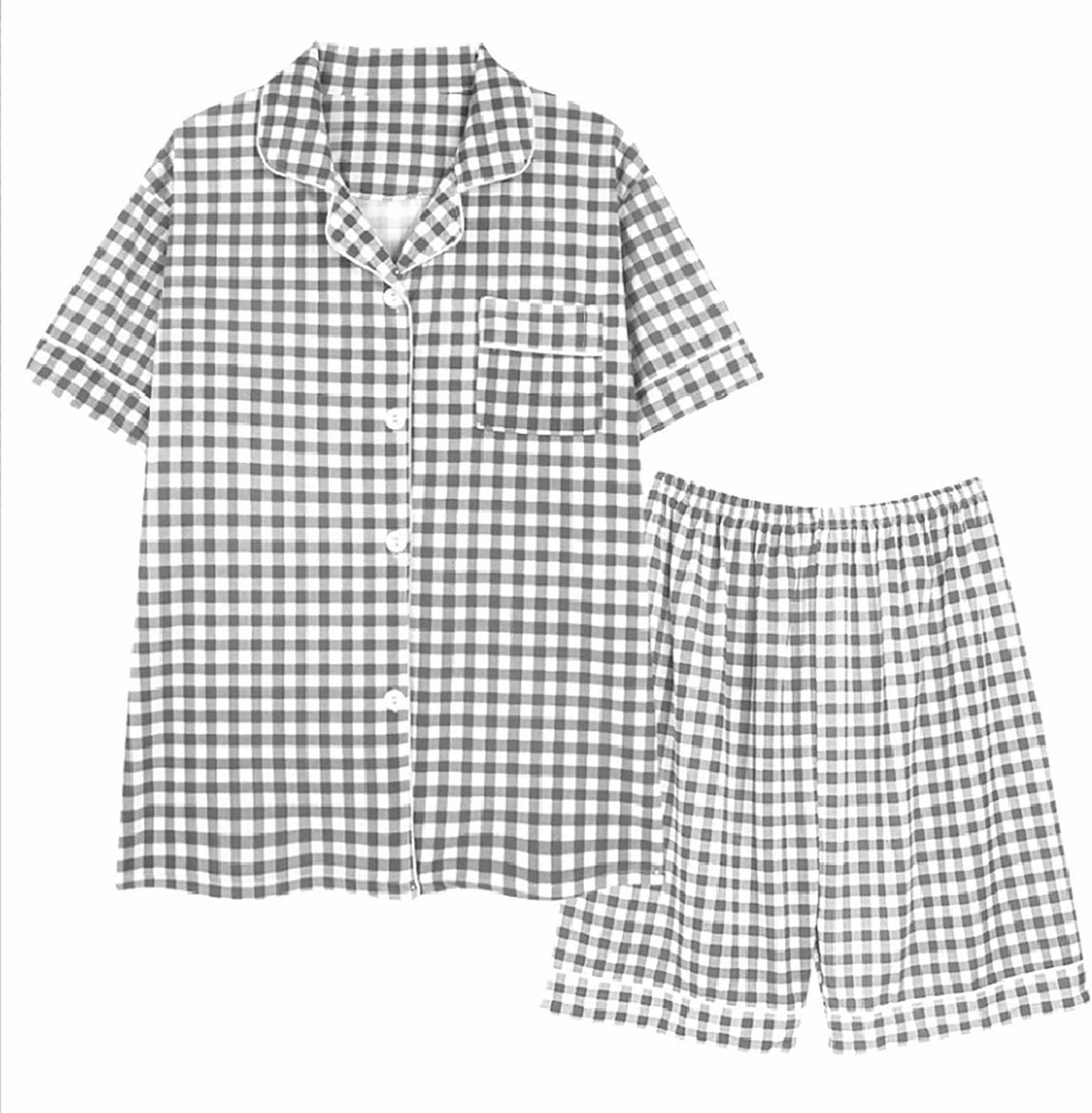 Pajama Set for Women 2 Piece Lounge Set Short Sleeve Button Up Tops and Shorts Soft Sleepwear, Single Chest Pocket