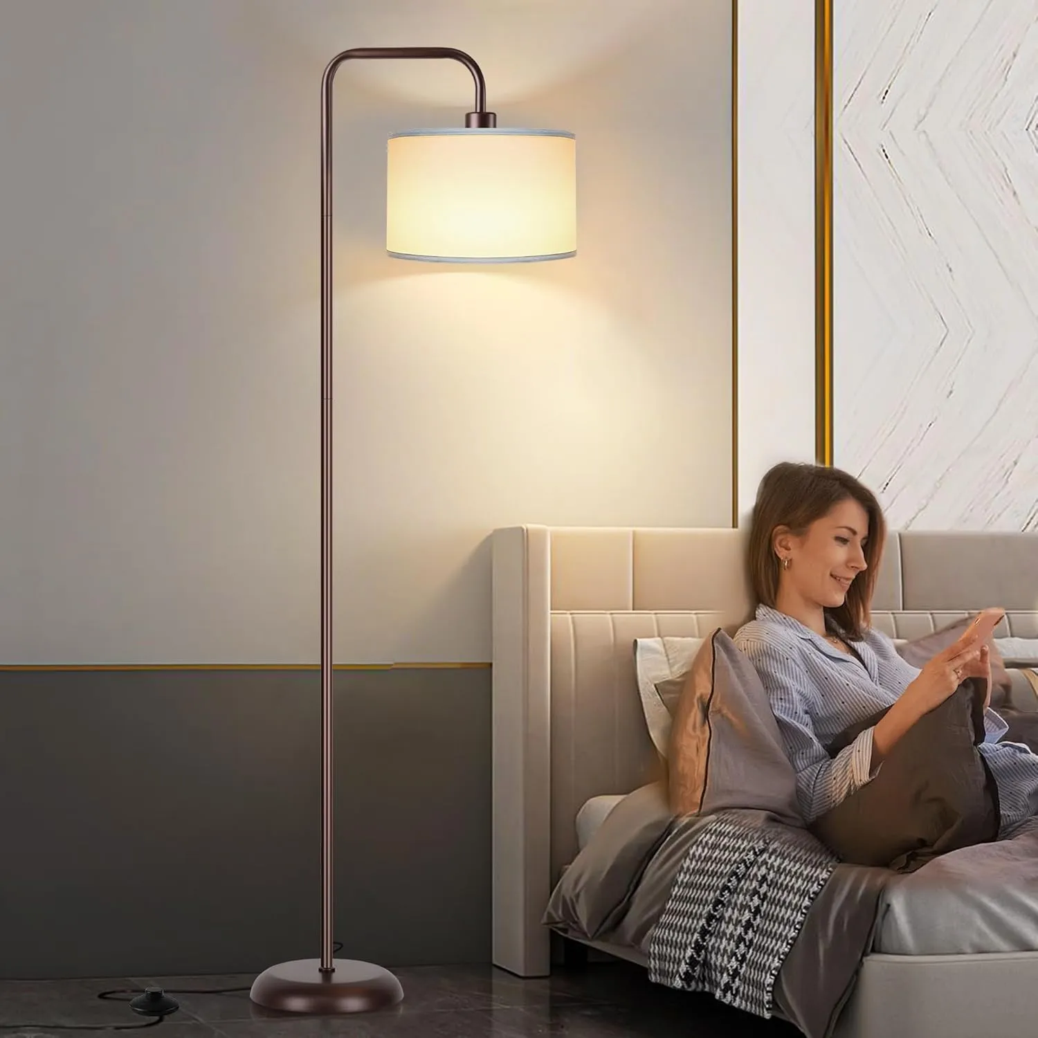 PARTPHONER LED Floor Lamp for Living Room, 3 Color Temperature, with Foot Switch, 9W Bulb Included, Oil Rubbed Bronze