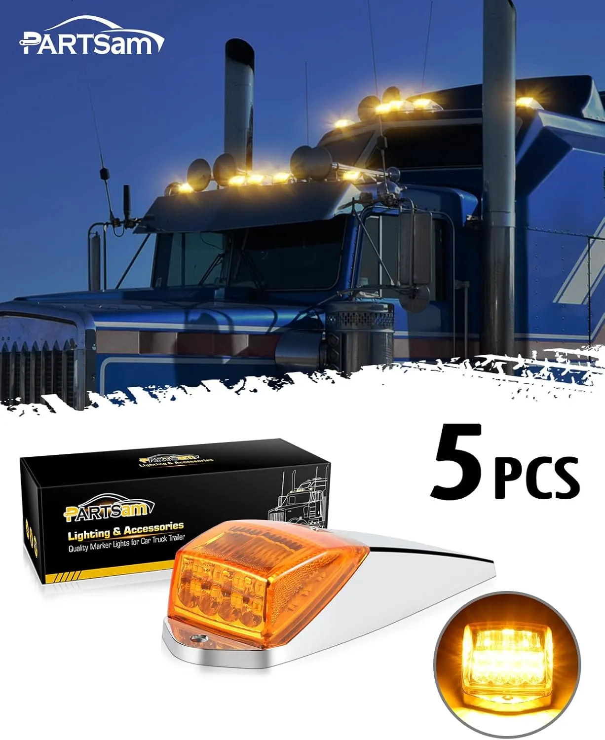 Partsam 31LED Amber Cab Marker Light Waterproof Top Roof Running Cab Lights Compatible with Peterbilt/Kenworth/Freightliner//Western Star/Mack/International/Paccar Trailer Trucks