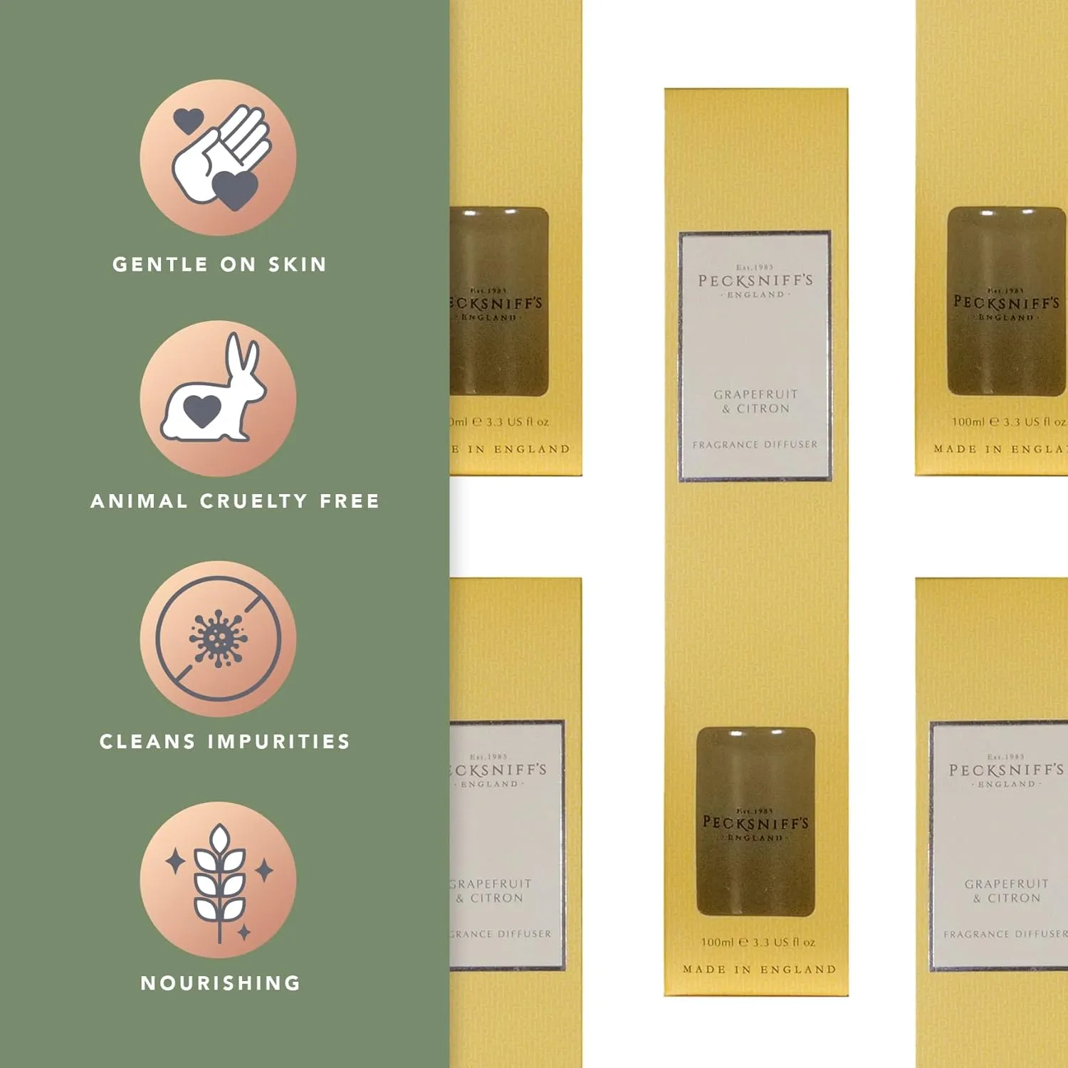 Pecksniff's Classic Reed Diffuser Set | Grapefruit & Citron Scent, Fresh and Zesty Fragrance Reed Diffusers for Home Office Decor | 200ml/ 6.7 fl oz