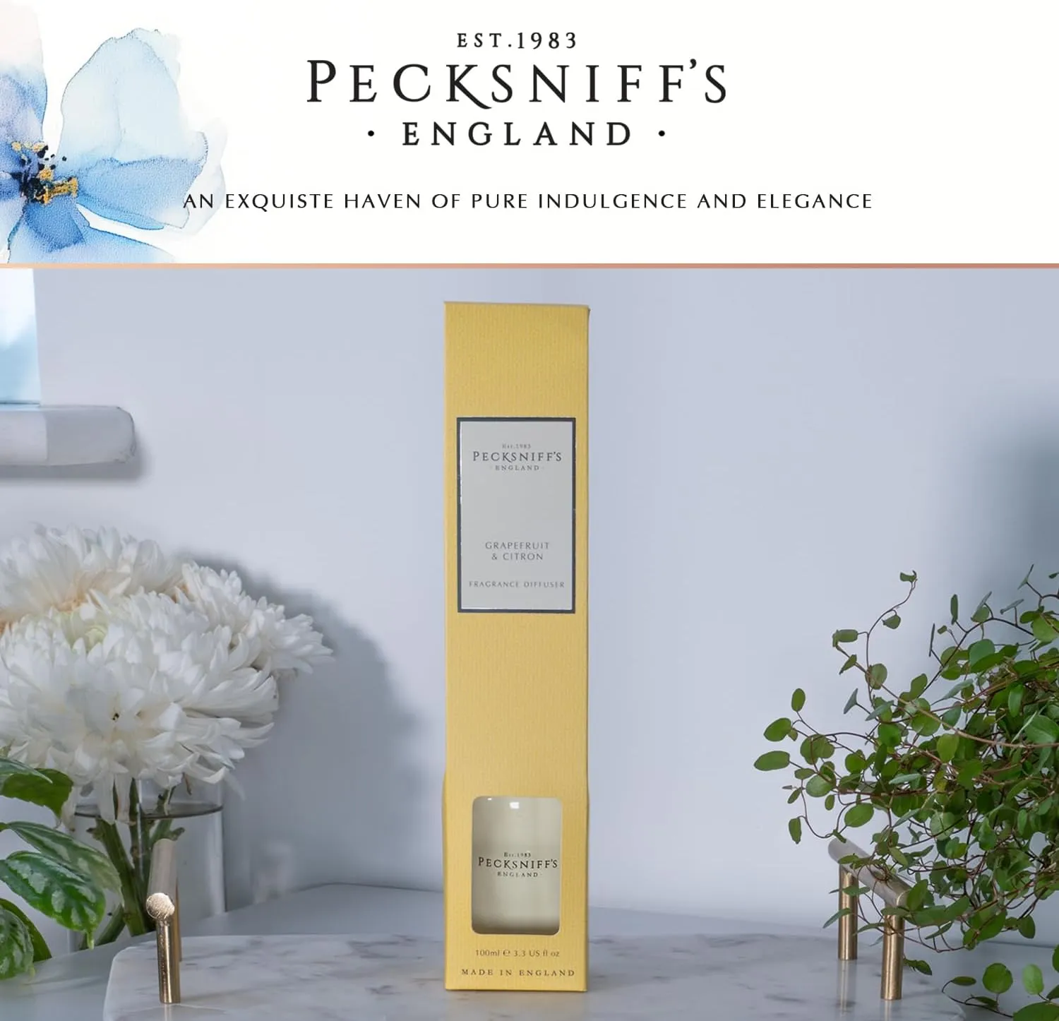 Pecksniff's Classic Reed Diffuser Set | Grapefruit & Citron Scent, Fresh and Zesty Fragrance Reed Diffusers for Home Office Decor | 200ml/ 6.7 fl oz