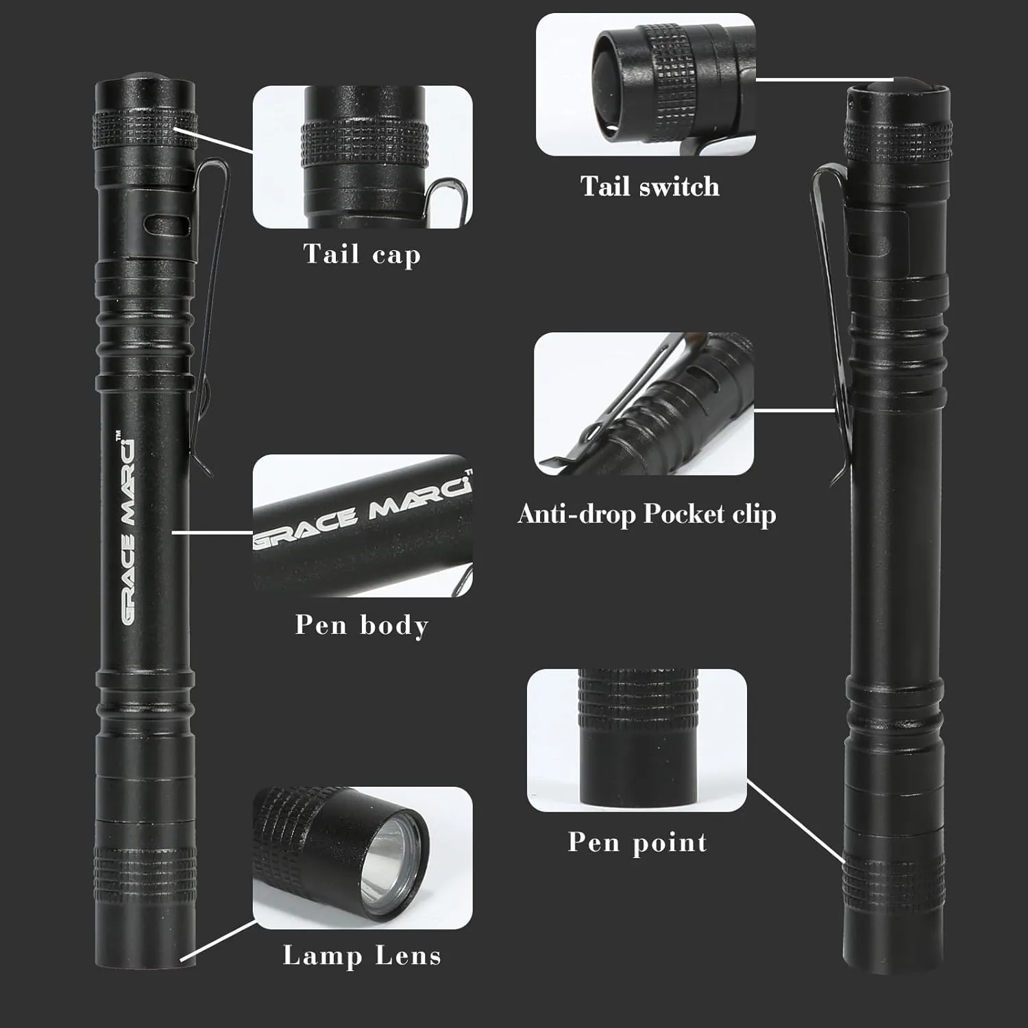 Pen Flashlight, Bright Small Handheld Pocket Flashlight, 3 Modes Mini Small Lights High Lumens with Clip LED Pen Light for Camping Emergency Inspection Outdoor, 5 Pack