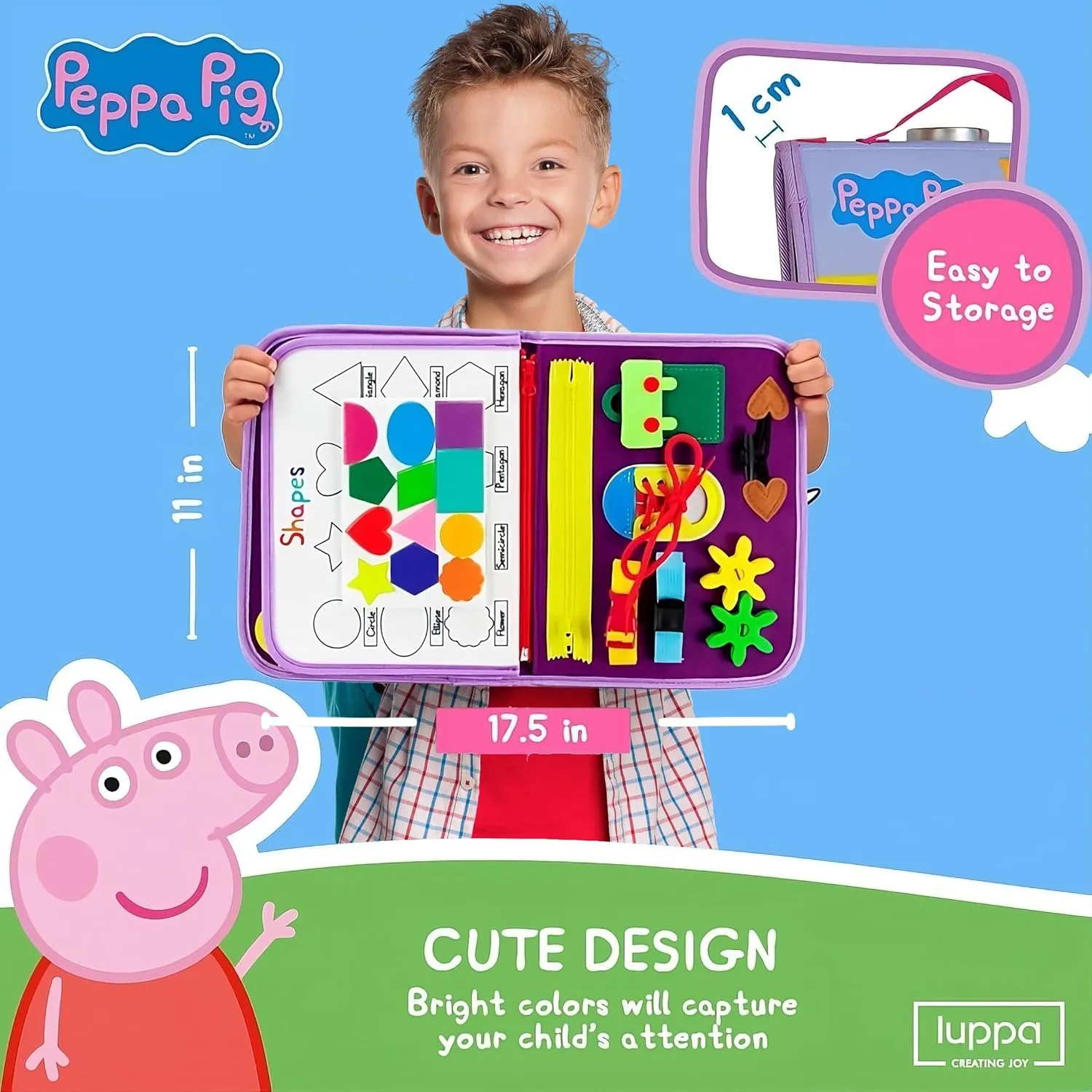 Peppa Pig Toddler Busy Board – Montessori toys for 1 2 3 4 Year Old, Educational Activity Sensory Board for Preschool Learning Fine Motor Skills, Gift Toys for Boys Girls, Airplane Car Travel Toy